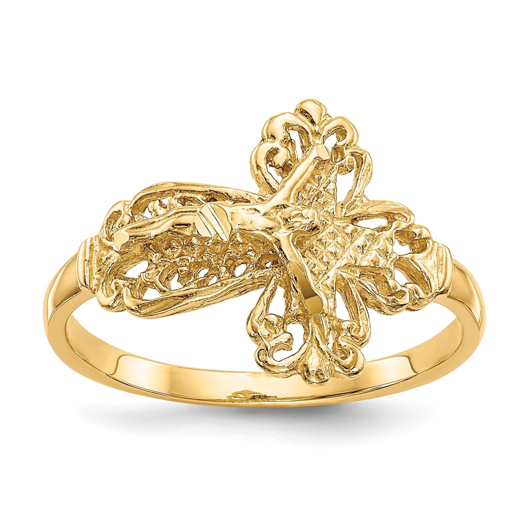 14K Diamond Cut Crucifix Ring Main image