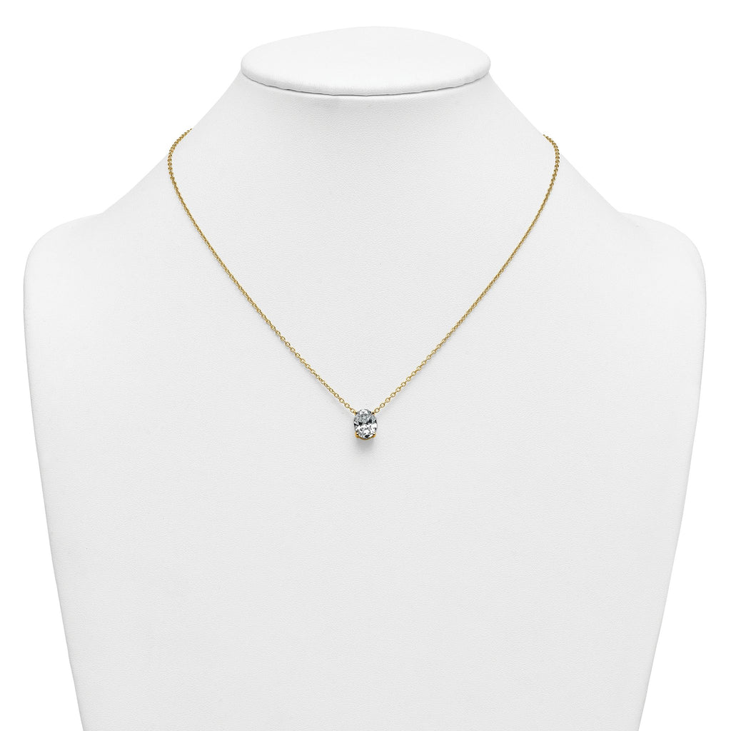 14k 2 1/2 carat Certified Lab Grown Diamond VS+ F+ Oval Complete Four Prong 18 inch Pendant Necklace