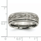 Titanium Ridged Edge Wedding Band with Laser Flame Design
