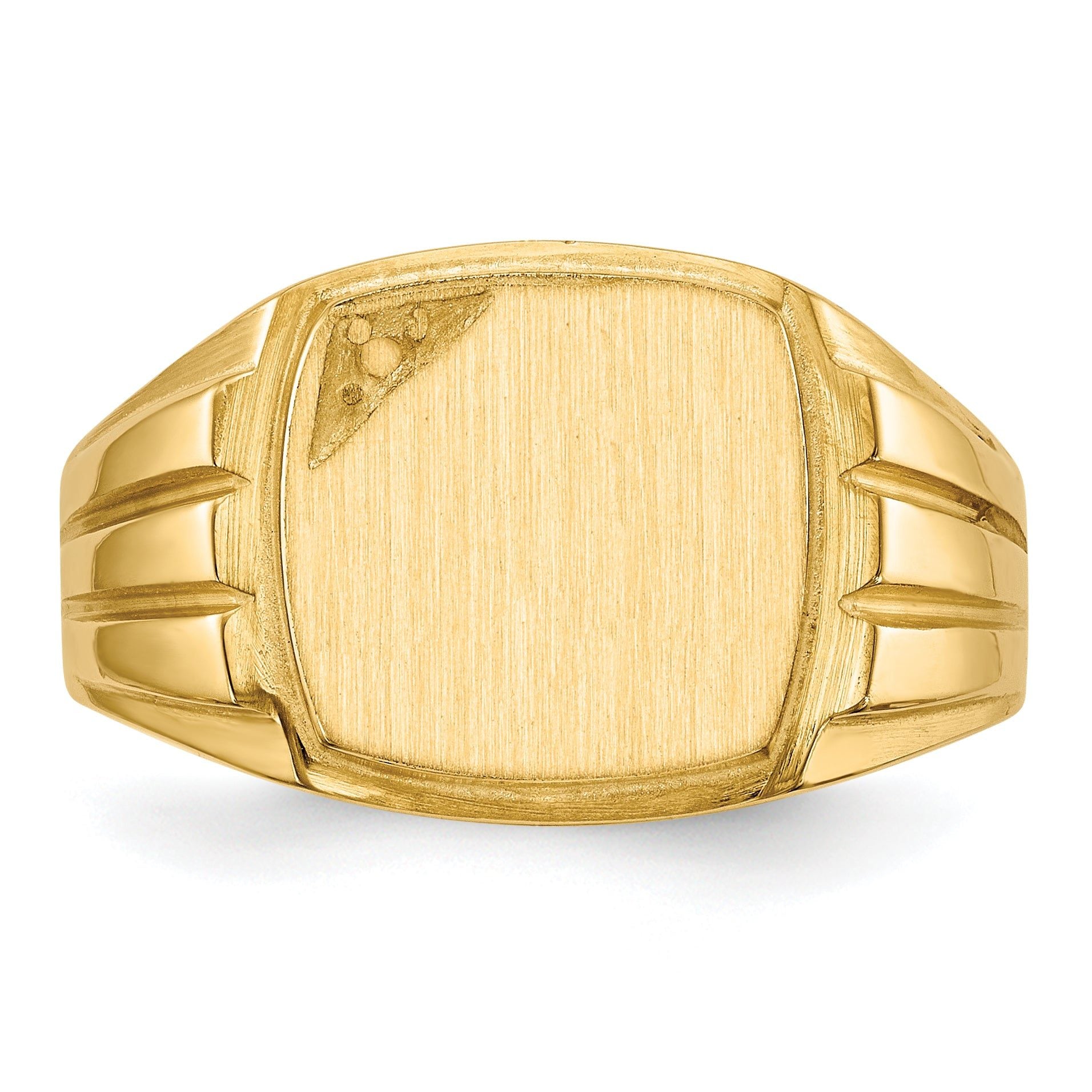 14k 11.5x12.0mm Grooved Sides Open Back Diamond Men's Signet Ring Mtg