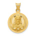 14K Gold Sagrado Corazon Circle Pendant with Polished Finish Elegant Design