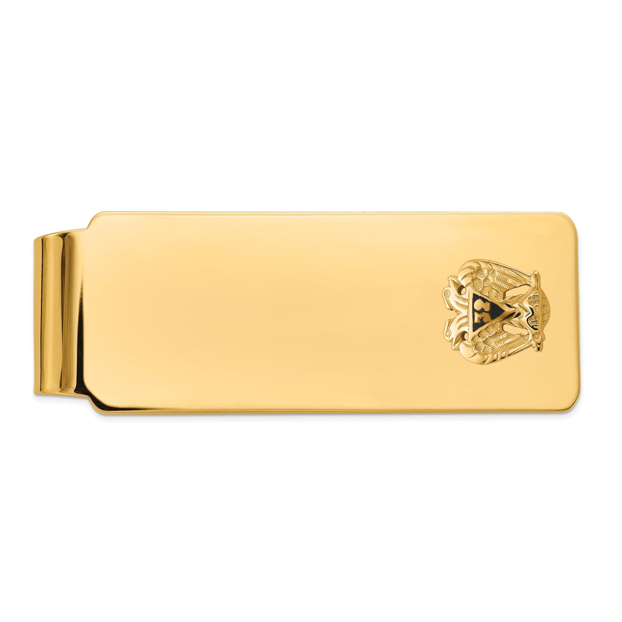 14k Men's Polished and Textured with Black Enamel 32 Degree Scottish Rite Masonic Medium Money Clip