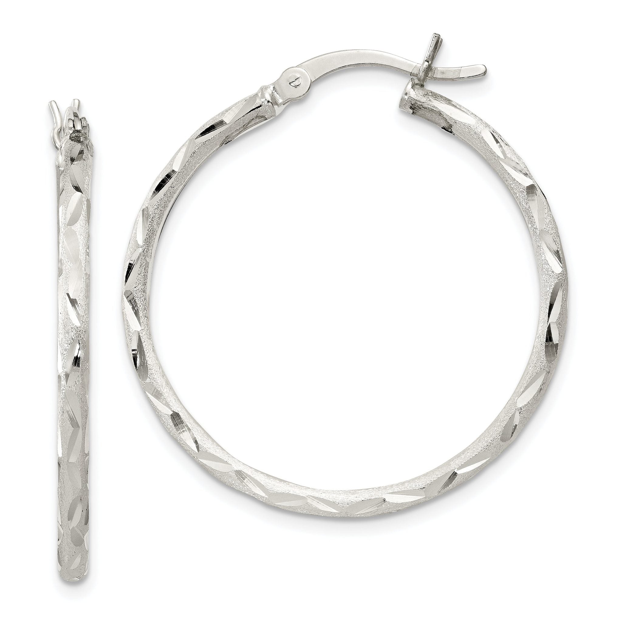 Sophia Jewelers Sterling Silver 925 Hoop Earrings with Diamond-Cut Satin Finish Main image