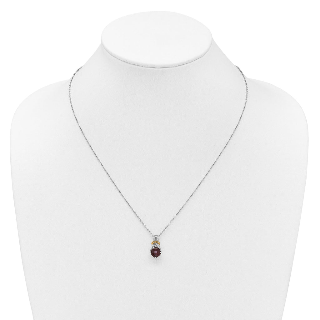 Shey Couture Sterling Silver Rhodium-plated with 14k Accent Checker Cushion Garnet and .04ct. Diamond 18 inch w/2 inch Extension Necklace