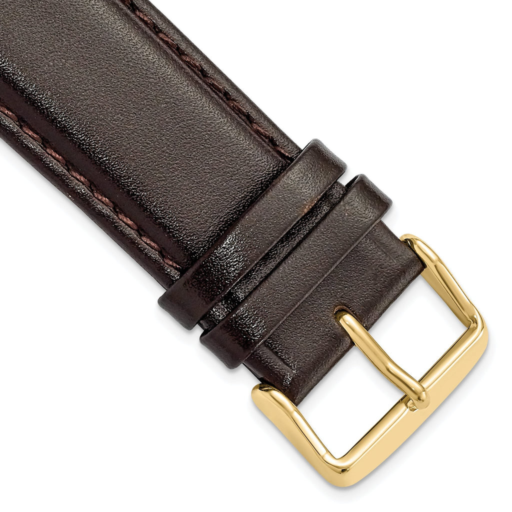 Smooth Leather Chronograph Watch Band in Dark Brown, 24mm