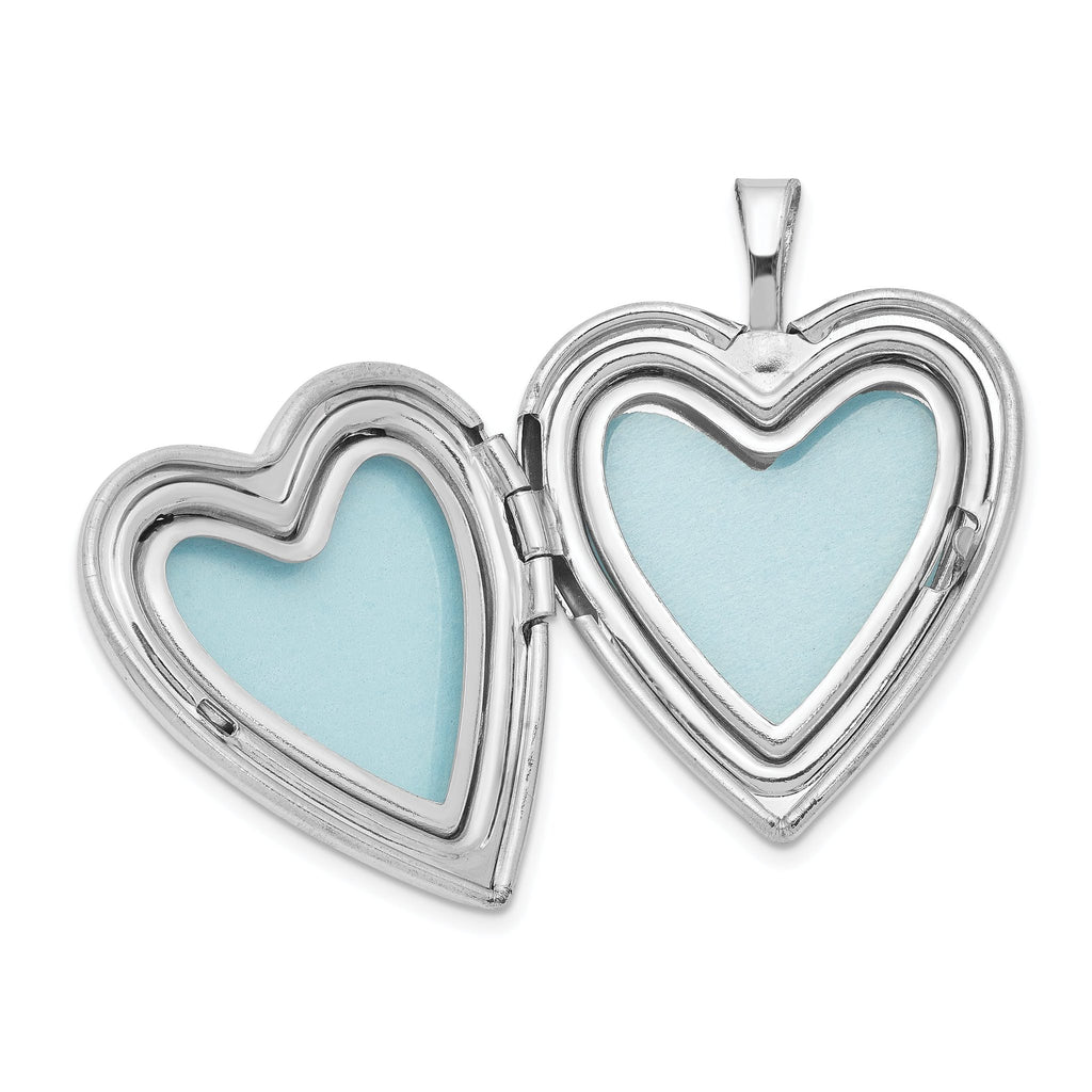 Sterling Silver Rhodium-plated 20mm Satin Pink Ribbon Love Heart Locket