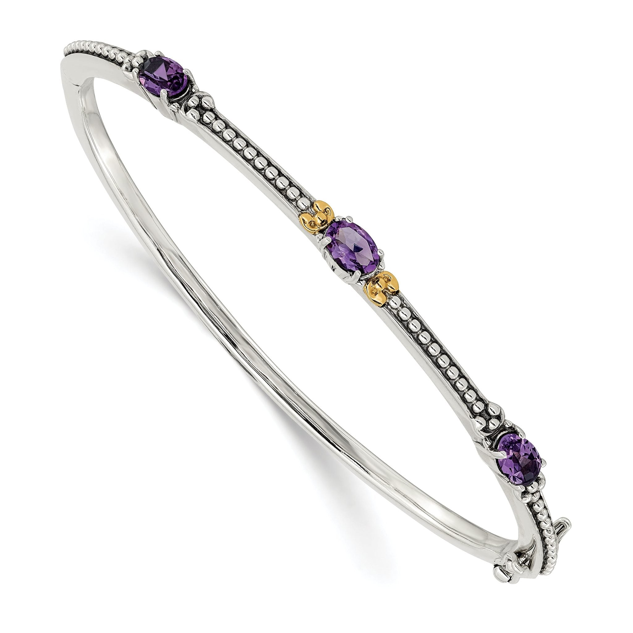 Sterling Silver 14K Gold Accent Amethyst Bangle with Vintage Elegance Main image