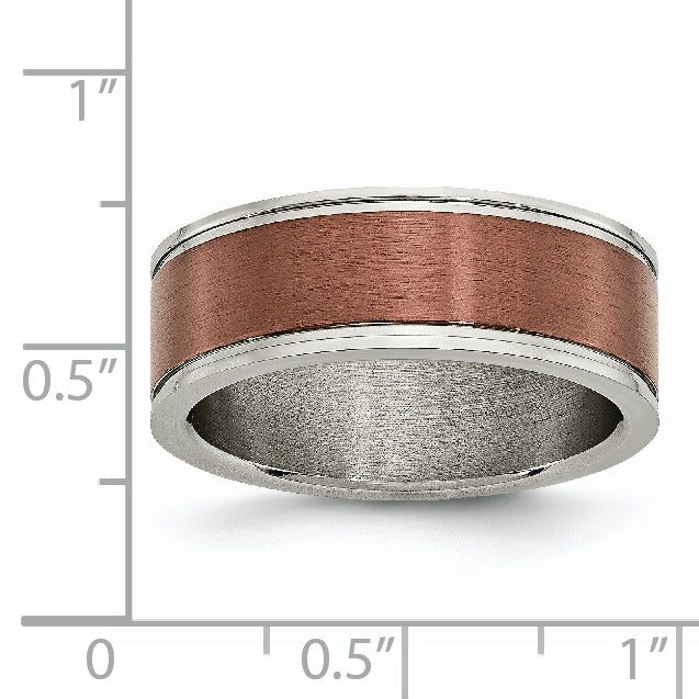 Brown IP Grooved Edge Wedding Band in Titanium, 8mm