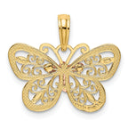 14K Two-Tone Gold Butterfly Pendant with White Rhodium Diamond-Cut Design