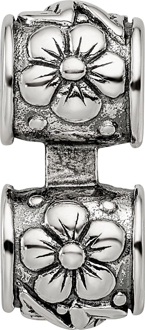 Sterling Silver 925 Antiqued Floral Connector Bead Vintage-Inspired Elegant Design
