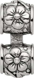 Sterling Silver 925 Antiqued Floral Connector Bead Vintage-Inspired Elegant Design