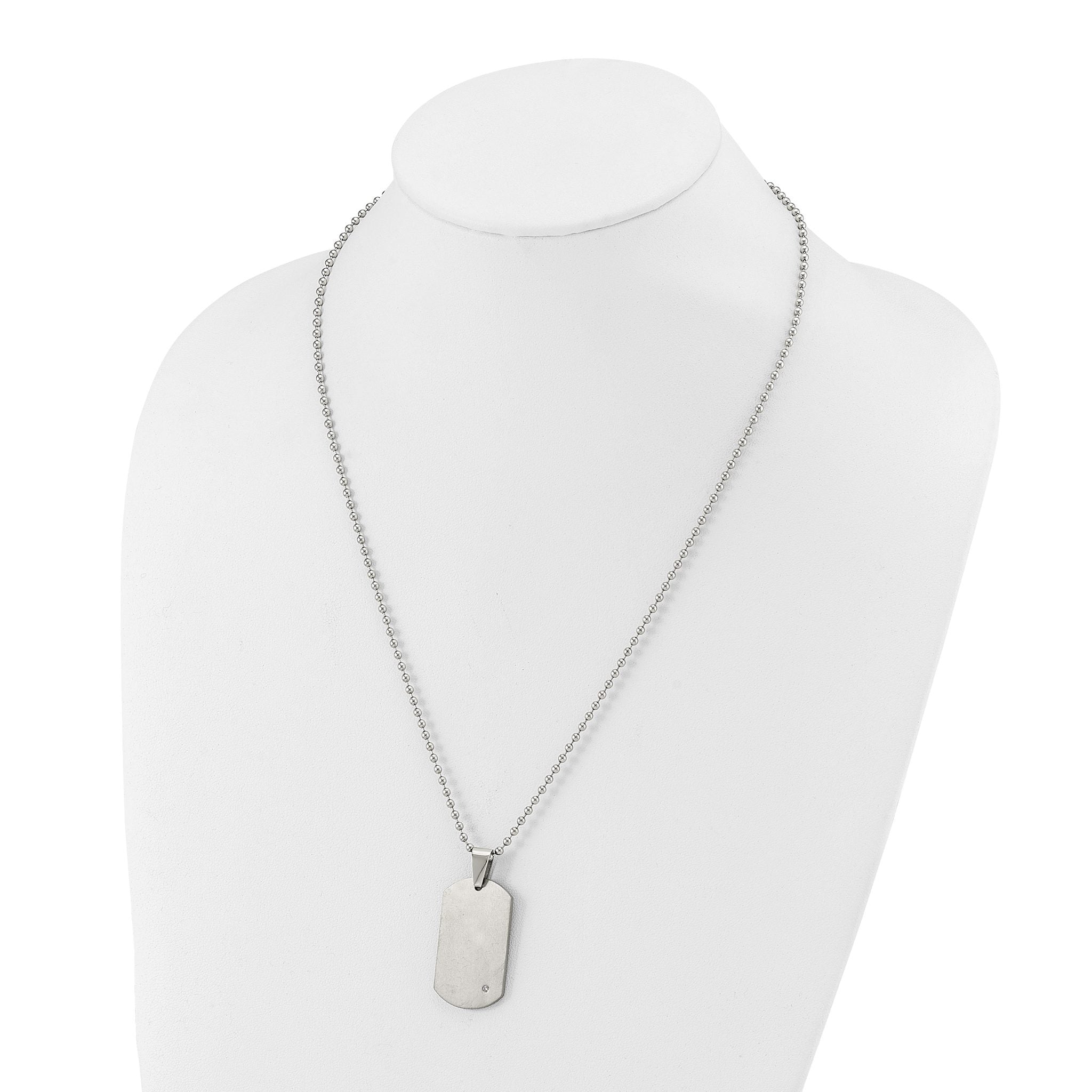 Chisel Titanium Brushed with .02 carat Diamond Accent Dog Tag Necklace