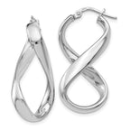 Sterling Silver 925 Twisted Hoop Earrings with Polished Rhodium Finish