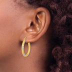 14k White Rhodium Diamond-cut Satin Hoop Earrings