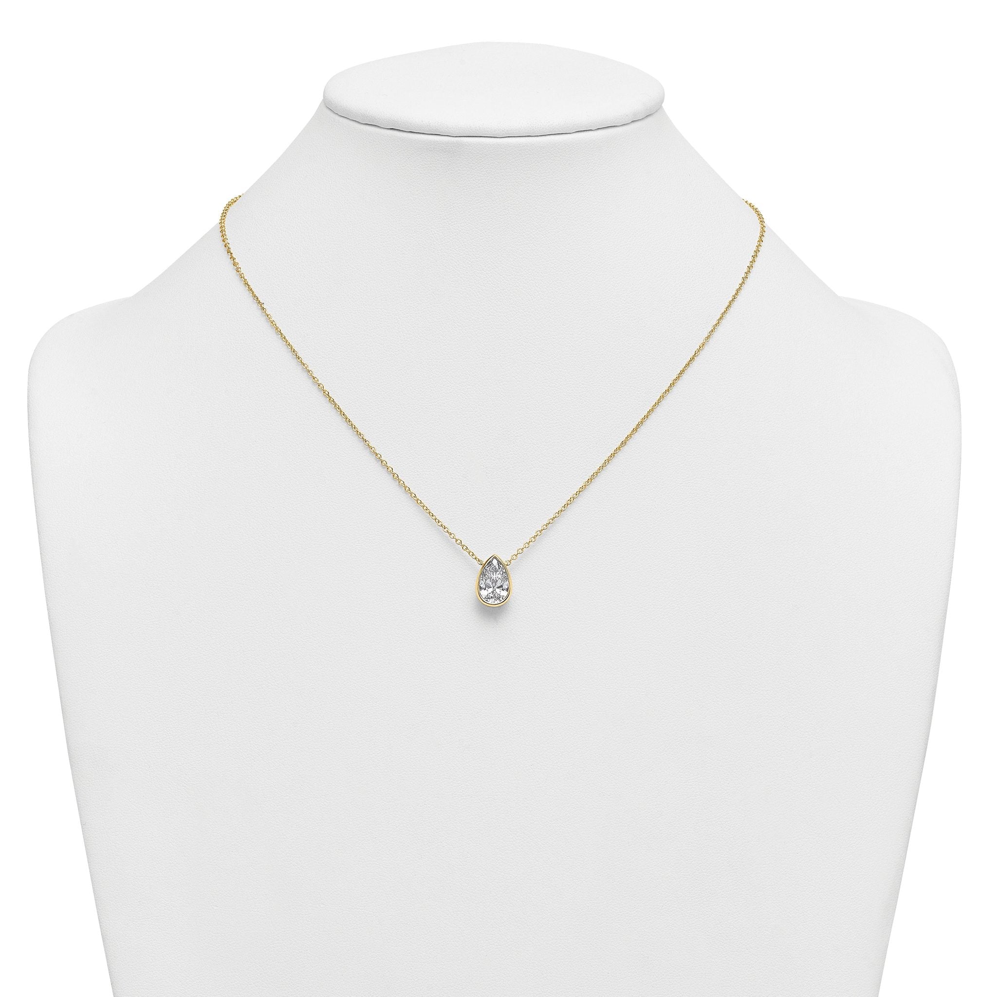 14k 2 1/2 carat Certified Lab Grown Diamond VS+ F+ Pear Complete 18 inch Bezel Set Solitaire Necklace