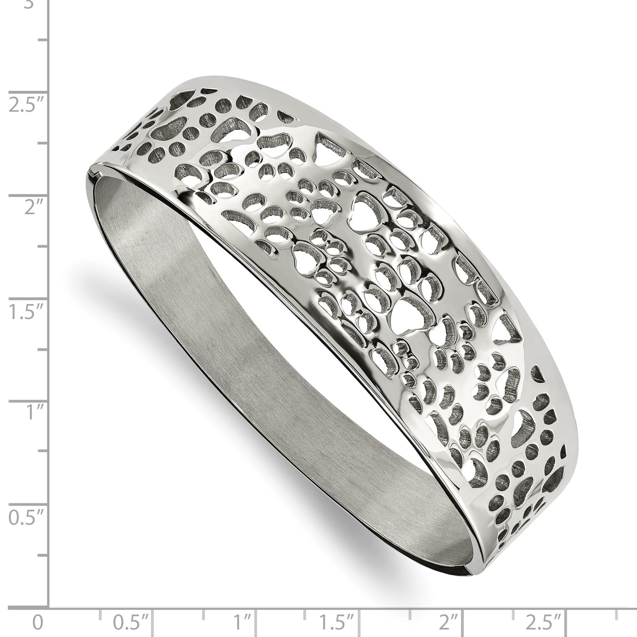 Stainless Steel Polished Paw Print Cut-out Hinged Bangle Bracelet for Women