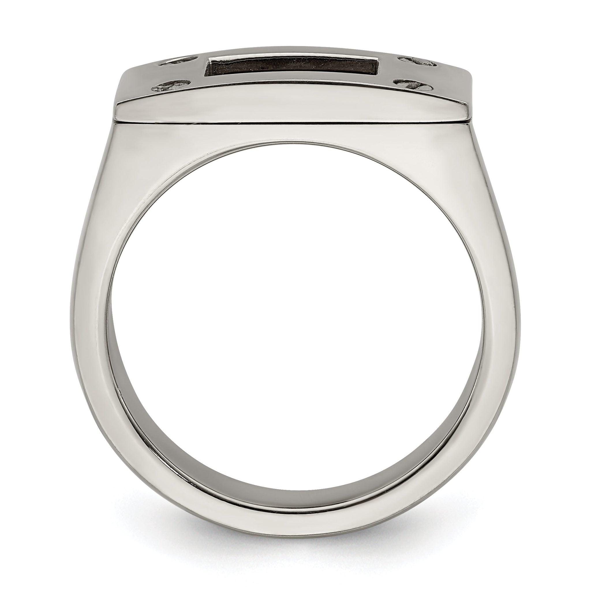 Edward Mirell Titanium Brown Leather Insert Polished Ring Secondary image