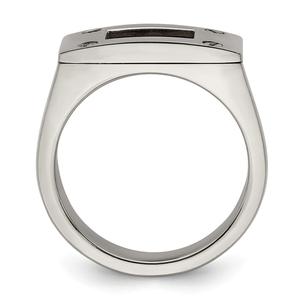 Edward Mirell Titanium Brown Leather Insert Polished Ring