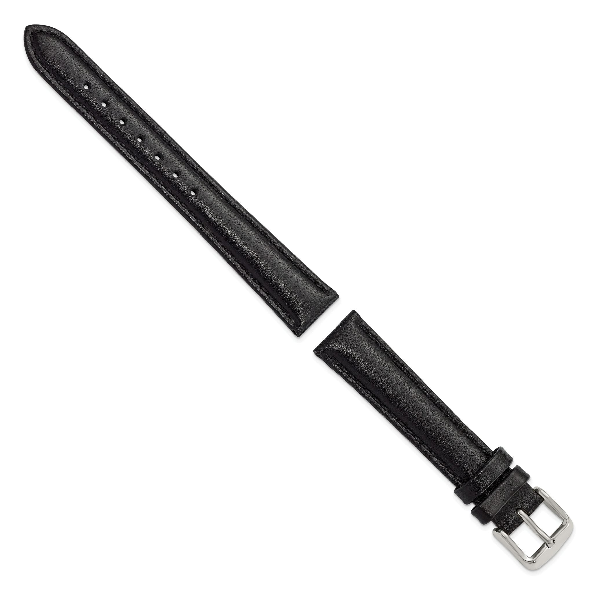 Smooth Leather Watch Band in Black with Silver-Tone Buckle, 24mm Secondary image