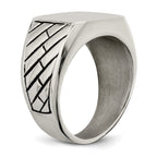 Stainless Steel Polished with Black Enamel Signet Ring