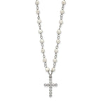 Sterling Silver Pearl CZ Cross Necklace with Rhodium-Plated Chain