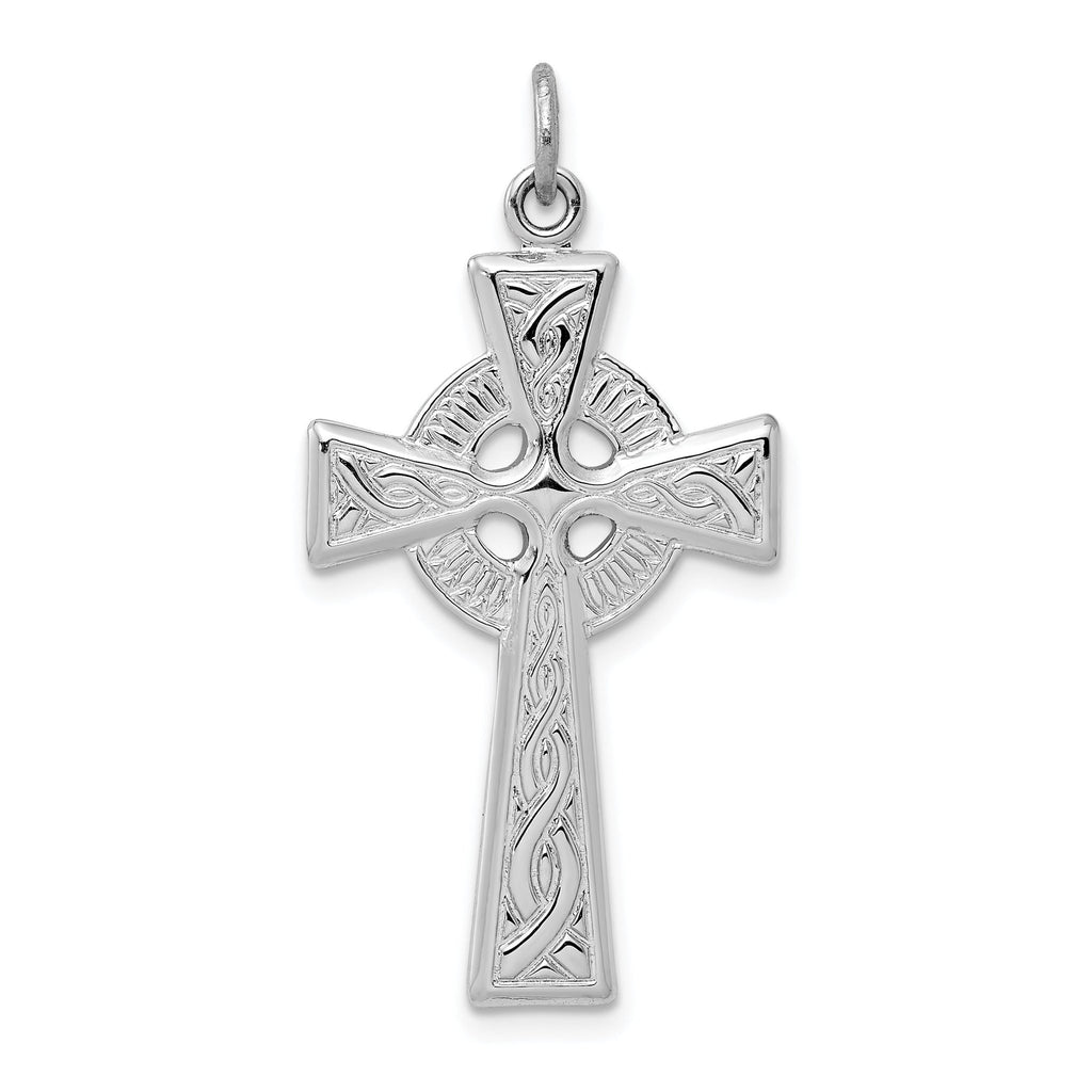 Sterling Silver 925 Rhodium-Plated Celtic Cross Pendant  Polished & Solid Charm