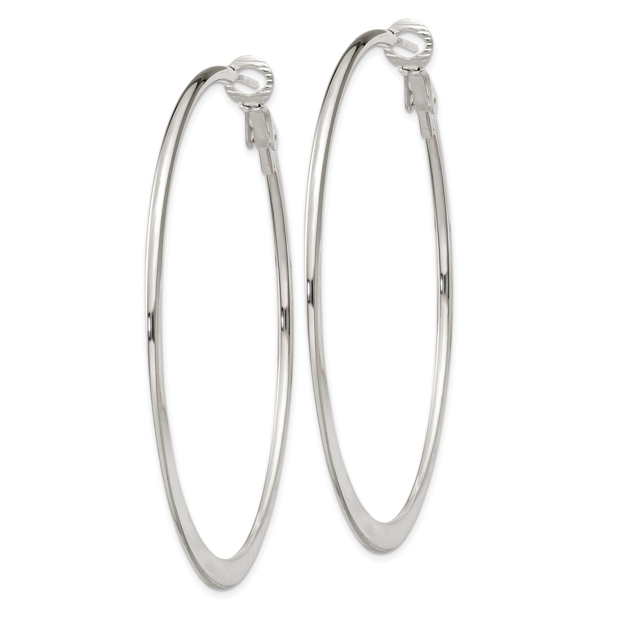 Sterling Silver Polish & Tapered 1.5mm Omega Back Round Hoop Earrings Secondary image