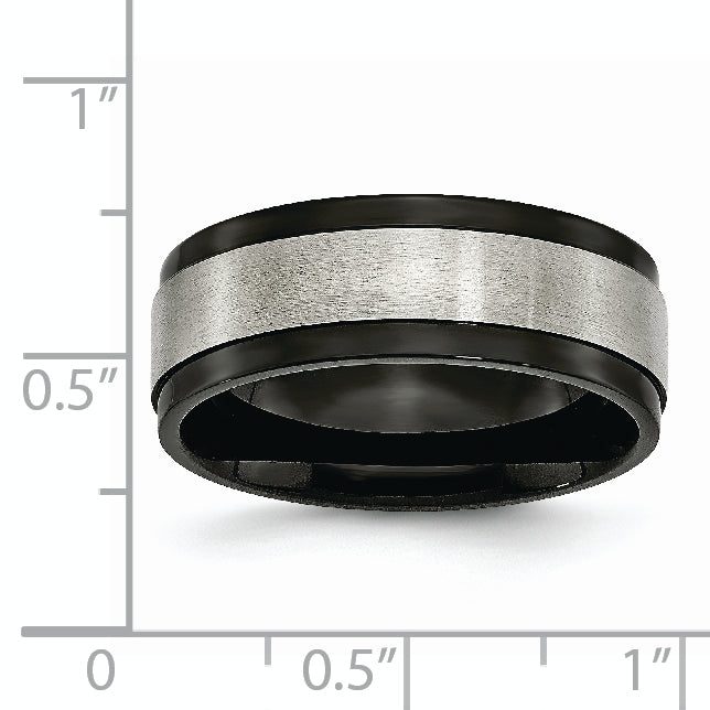 Beveled Edge Wedding Band in Titanium with Black IP, 8mm