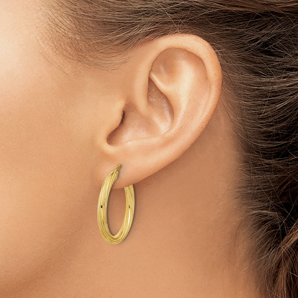 10k Polished and Textured Twisted Tube Hoop Earrings