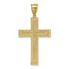 14k Polished with Rhodium Diamond-cut Textured Fancy Latin Cross Pendant