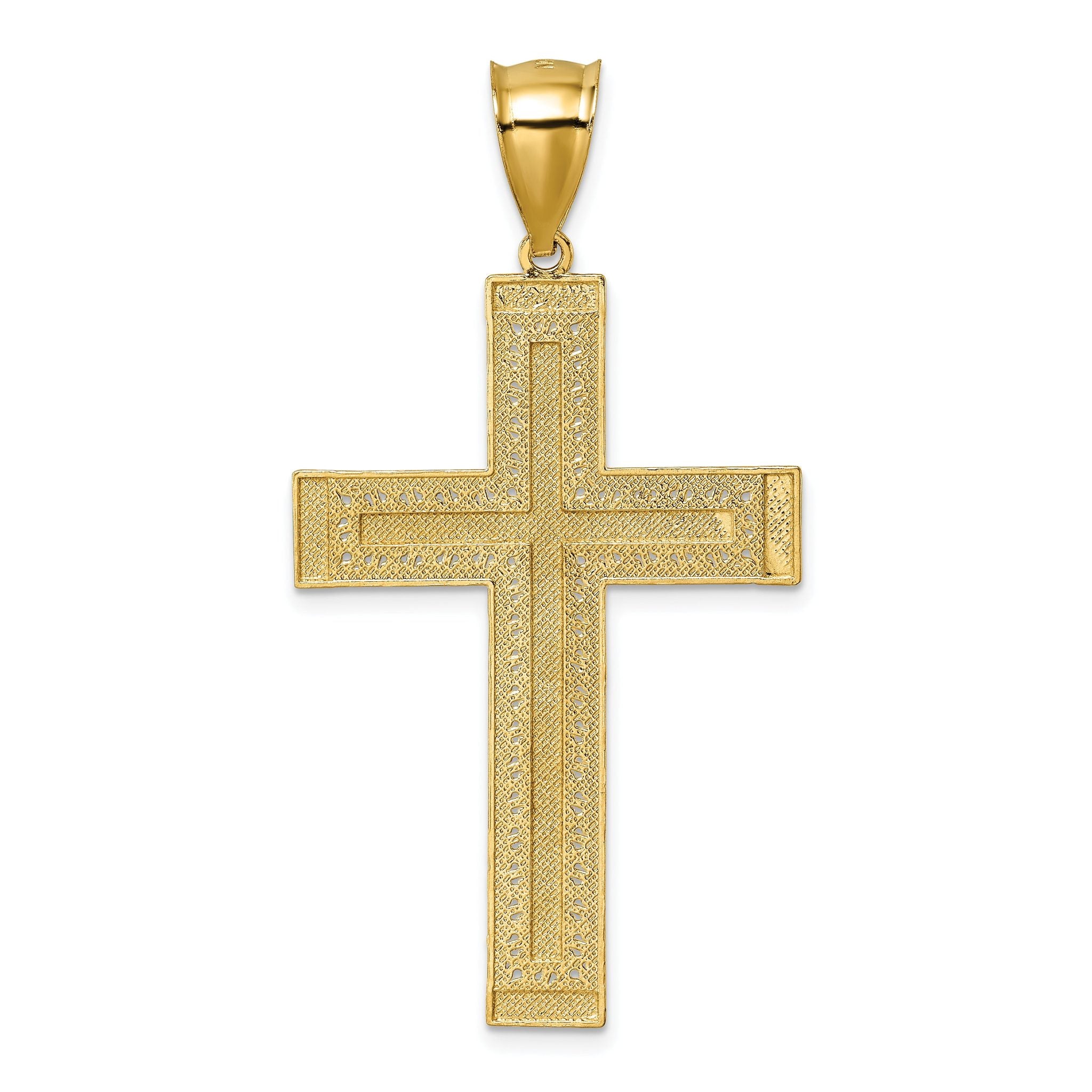 14k Polished with Rhodium Diamond-cut Textured Fancy Latin Cross Pendant