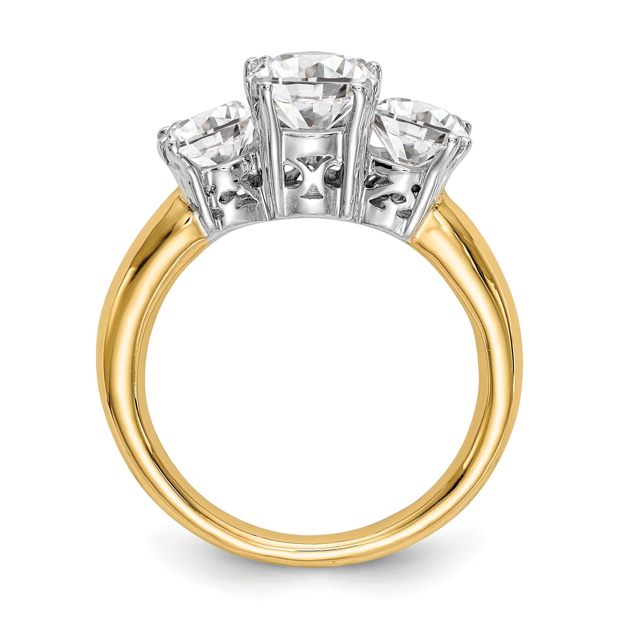 14K Two-tone 3-Stone (Holds 6.5mm Round Center) Includes 2-5.00mm Round Side Diamonds Semi-Mount Engagement Ring Secondary image