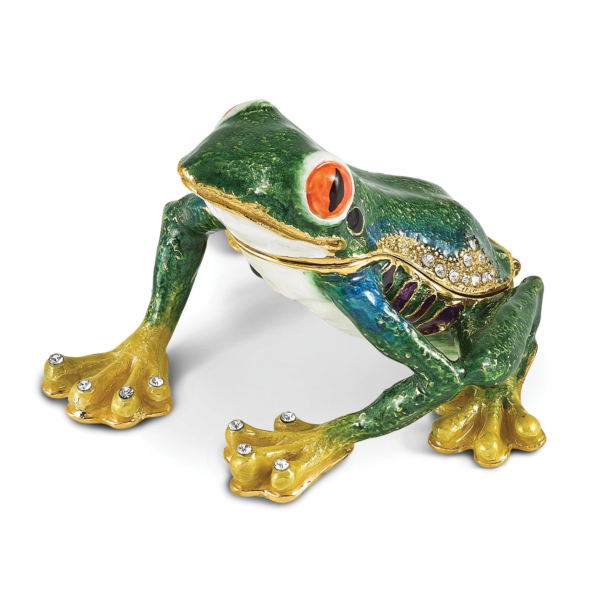Luxury Giftware by Jere Bejeweled HARACHA Red Eyed Tree Frog Trinket Box with Matching 18 inch Necklace Main image
