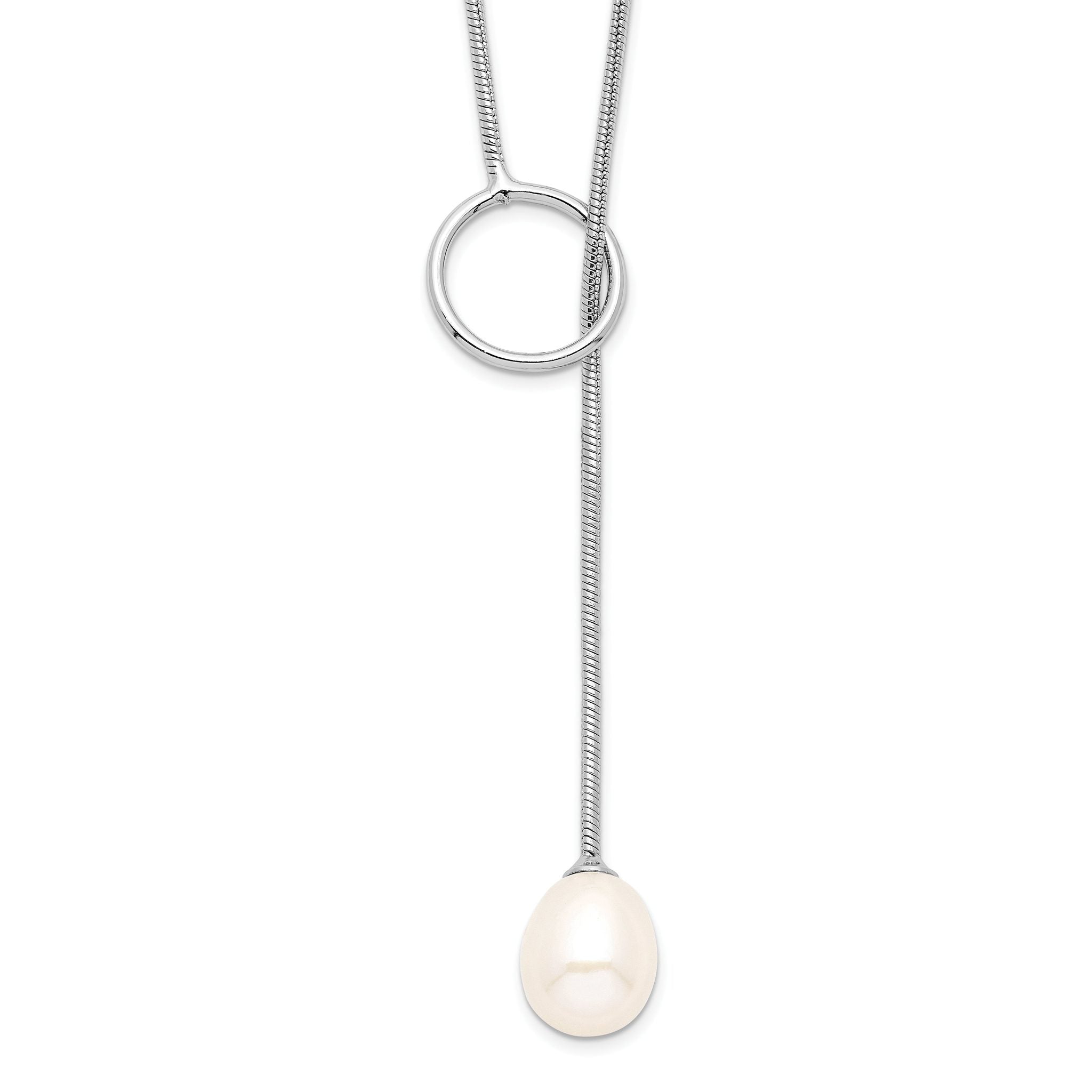 Sterling Silver Rhodium-plated 7-8mm White Teardrop Freshwater Cultured Pearl Toggle Drop 19.5 inch Necklace Main image