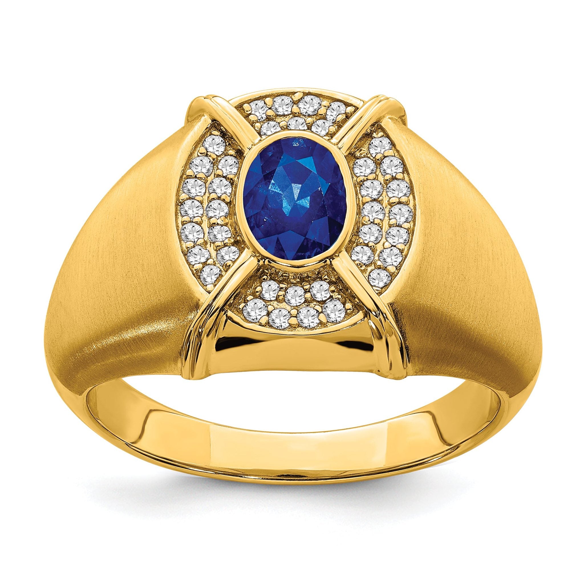 14k Sapphire and Diamond Mens Ring Main image