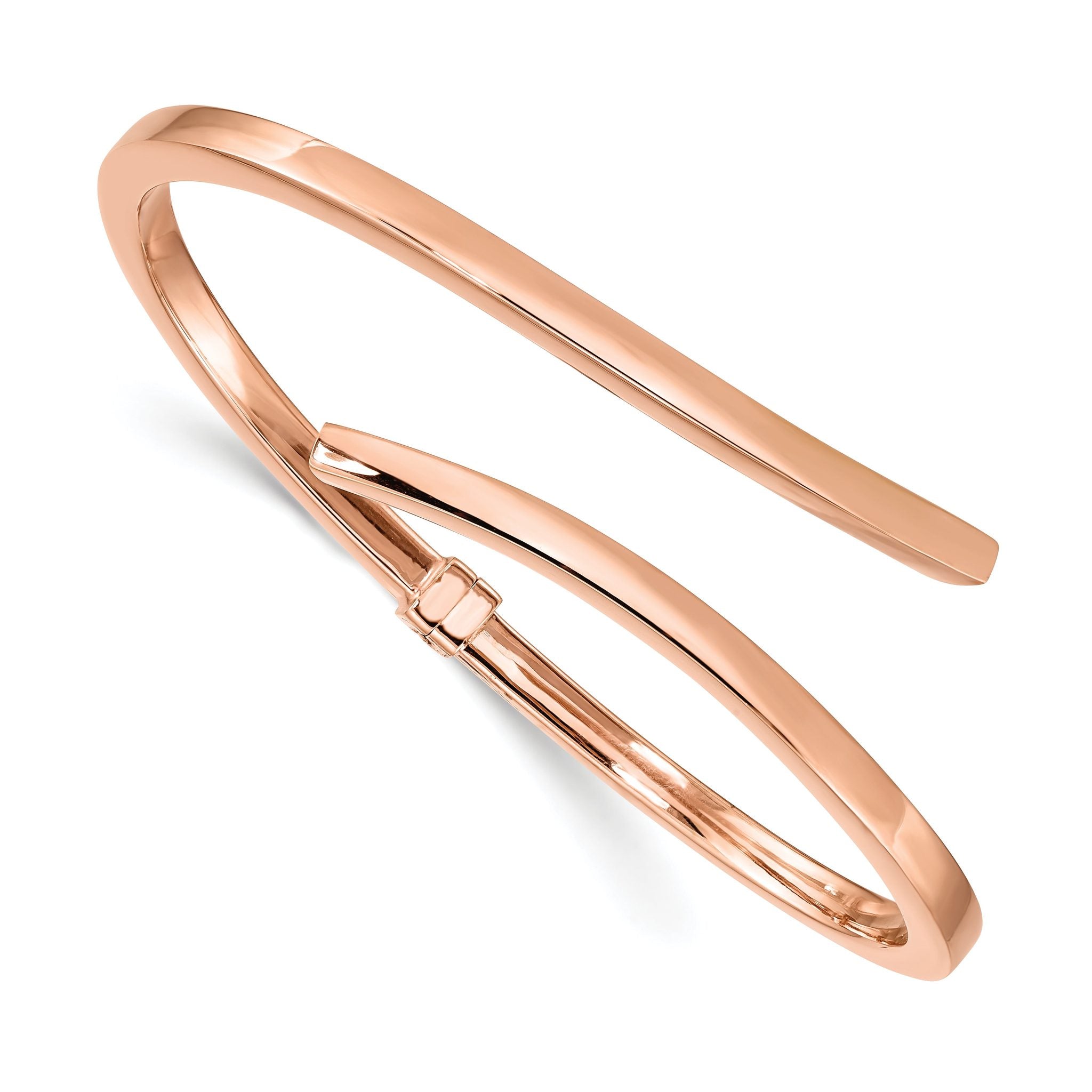 Sterling Silver Rose-tone Polished Bypass Hinged Bangle Main image