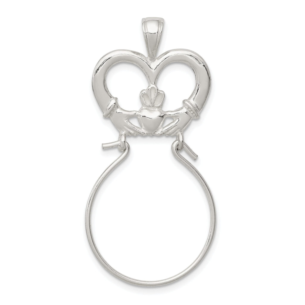 Sterling Silver 925 Claddagh Charm Holder with Polished Anti-Tarnish Finish