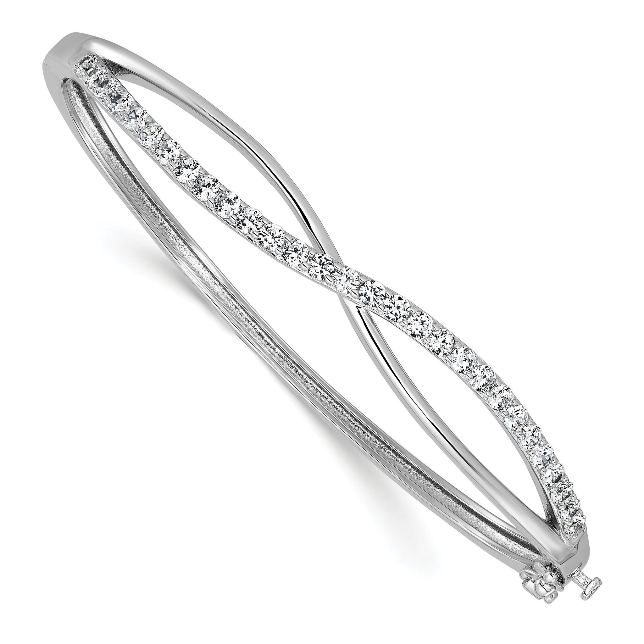 Cheryl M Sterling Silver Rhodium-plated Polished CZ Infinity Hinged Bangle Main image