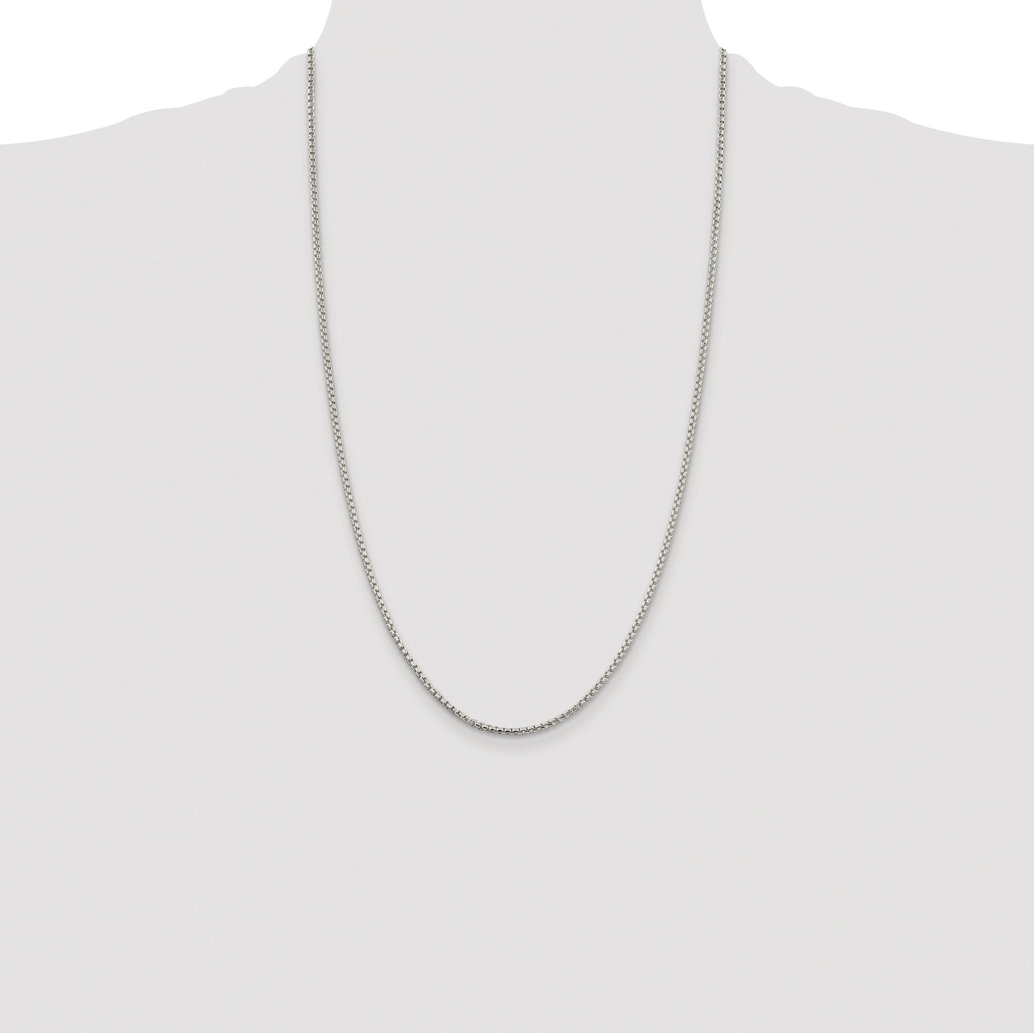 Sterling Silver Rhodium-plated 2mm Round Box Chain