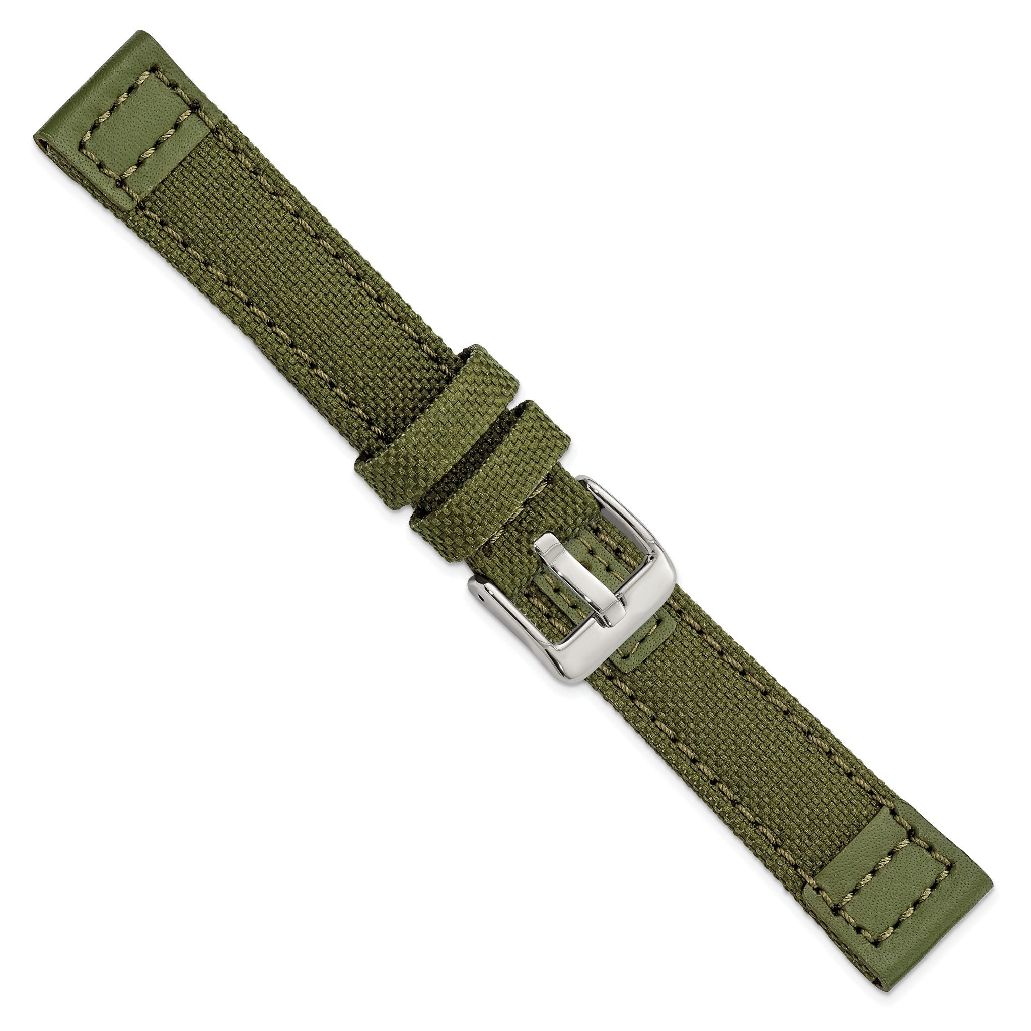 Olive Nylon Canvas Watch Band with Leather Trim, 22mm