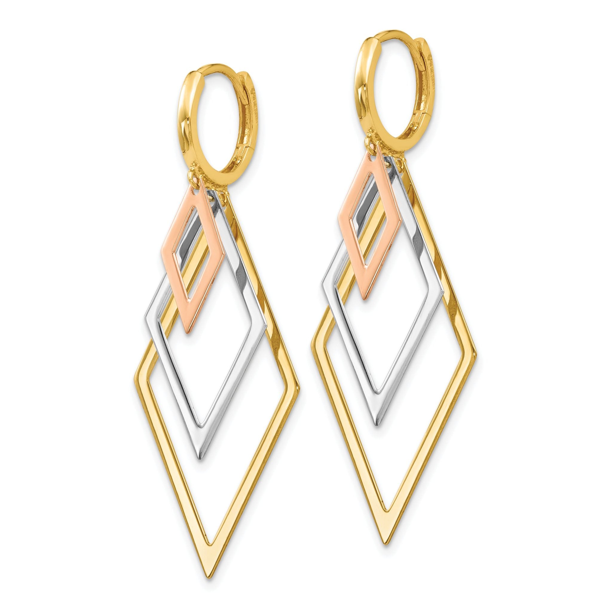 14K Tri-Color Dangle Hoop Earrings Secondary image