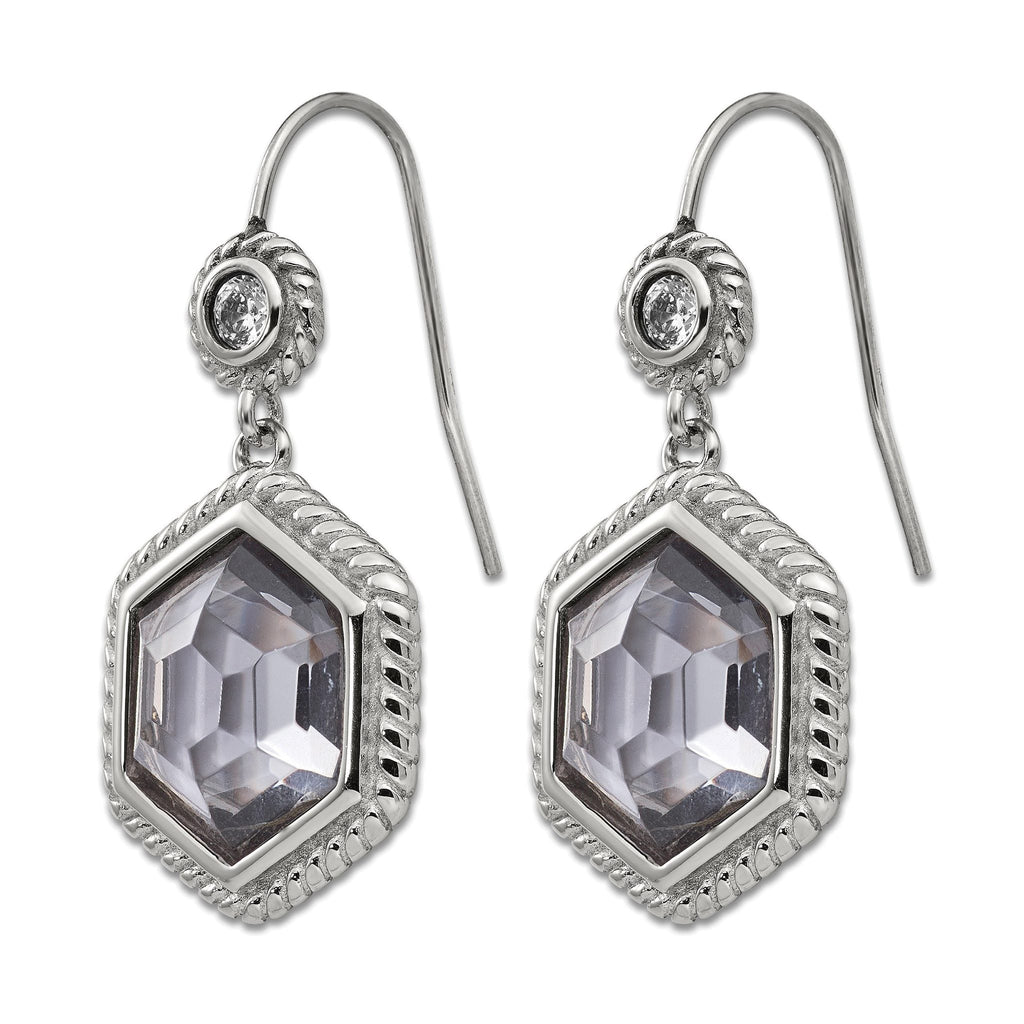 Stainless Steel Polished & Antiqued Cubic Zirconia Drop Dangle Earrings for Women
