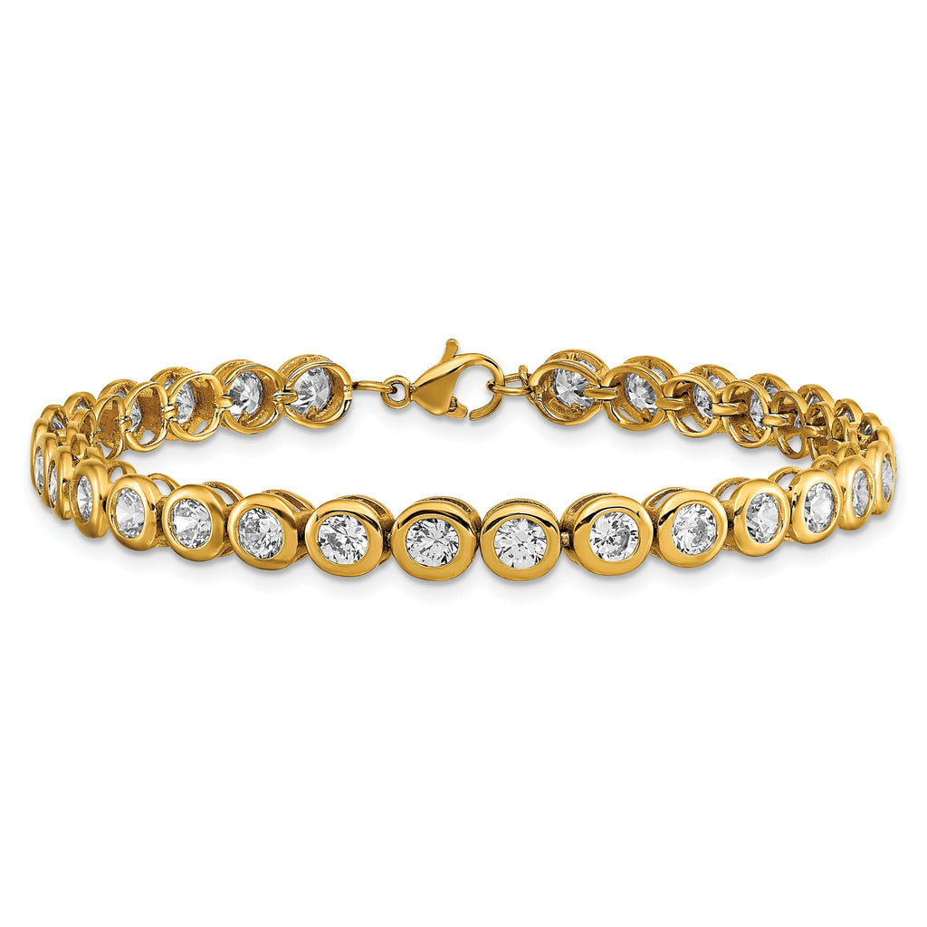 Stainless Steel Polished Yellow IP-plated Round Cubic Zirconia Link Bracelet with Extension for Women