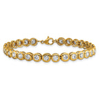 Stainless Steel Polished Yellow IP-plated Round Cubic Zirconia Link Bracelet with Extension for Women