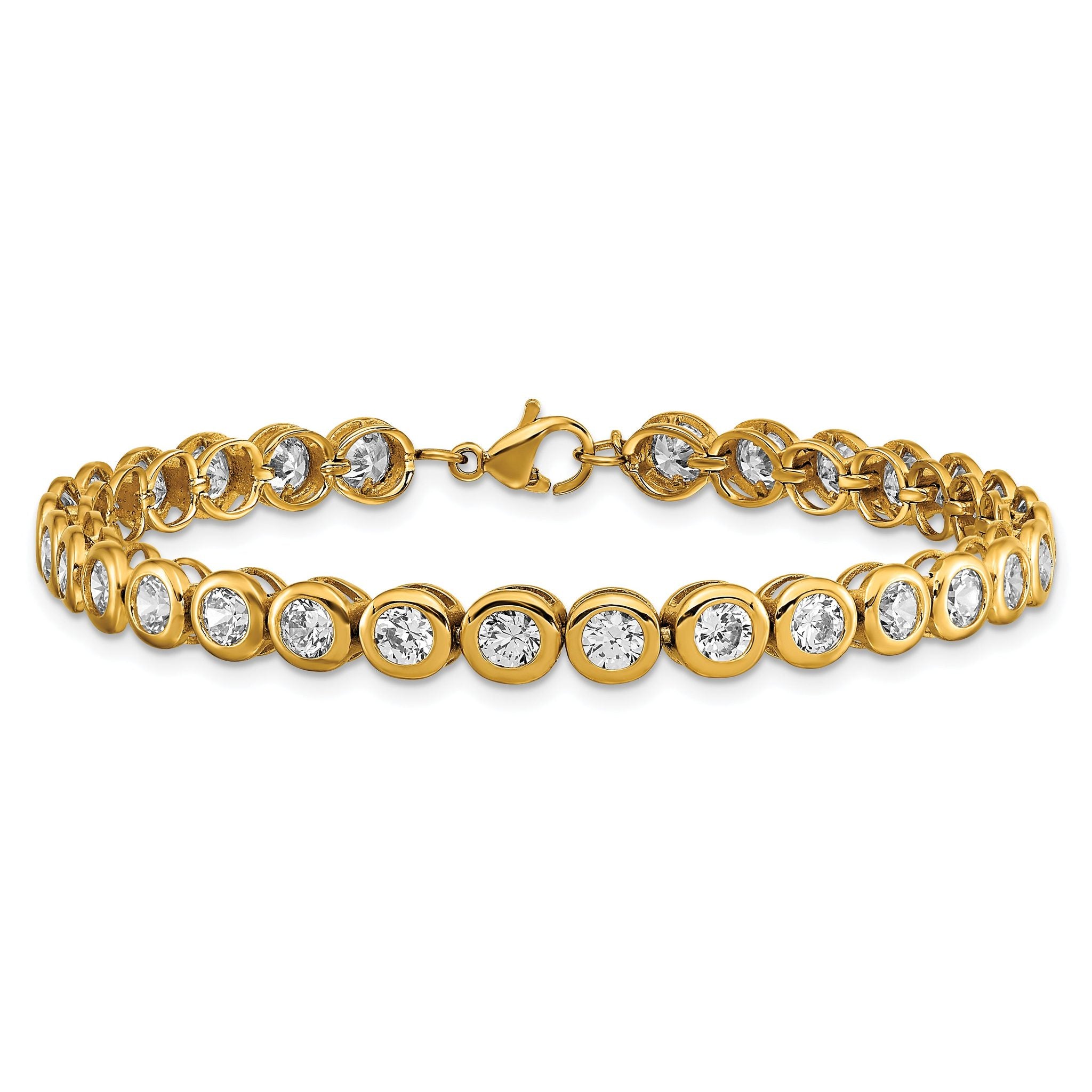 Stainless Steel Polished Yellow IP-plated Round Cubic Zirconia Link Bracelet with Extension for Women