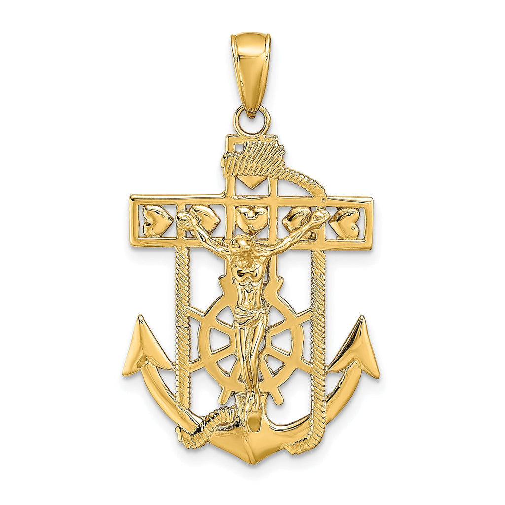 14K Gold Mariners Crucifix Pendant with Polished Textured Finish