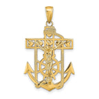 14K Gold Mariners Crucifix Pendant with Polished Textured Finish