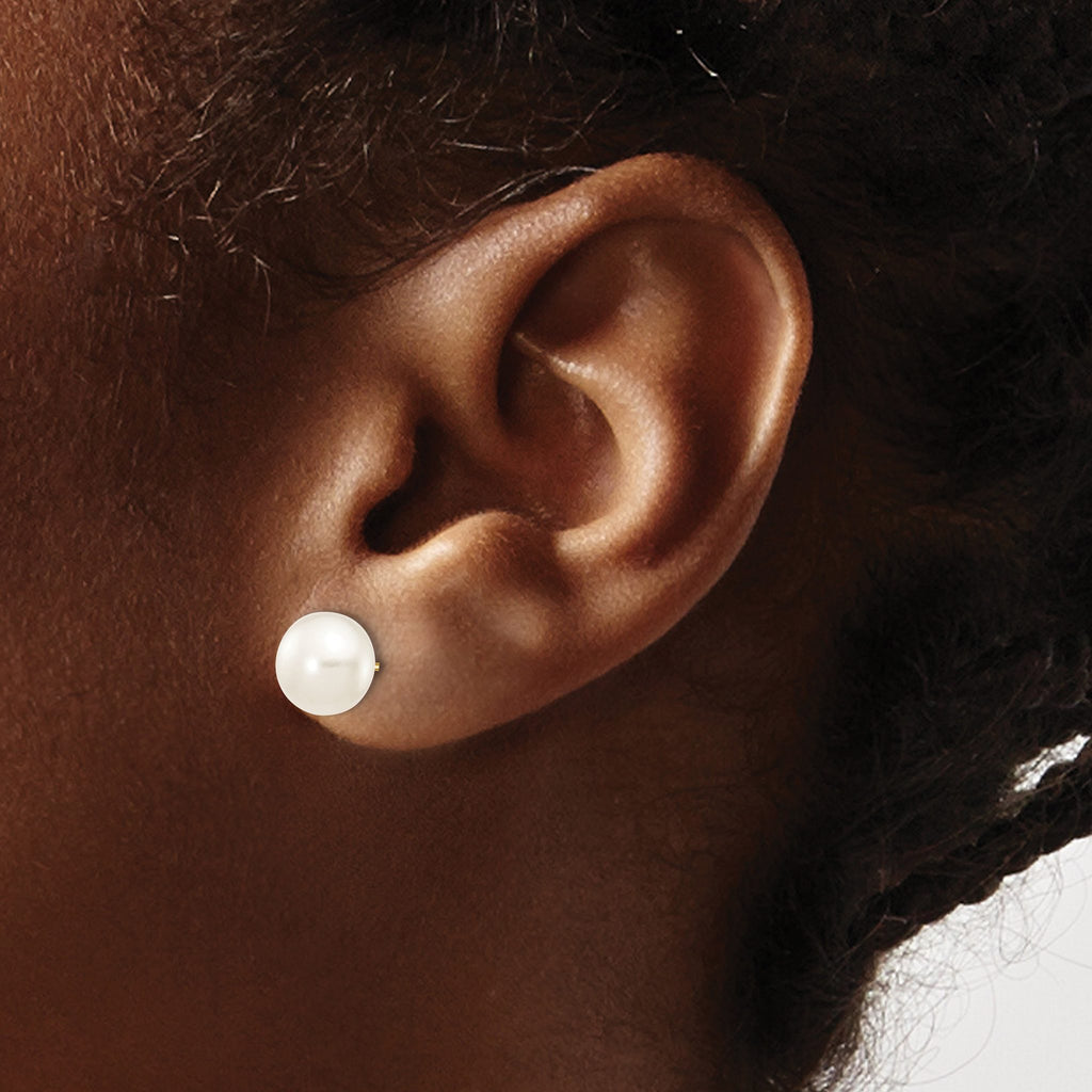 10k 6-7mm White Round Freshwater Cultured Pearl Stud Post Earrings