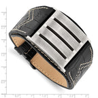Stainless Steel Brushed Black Leather Adjustable Buckle Bracelet