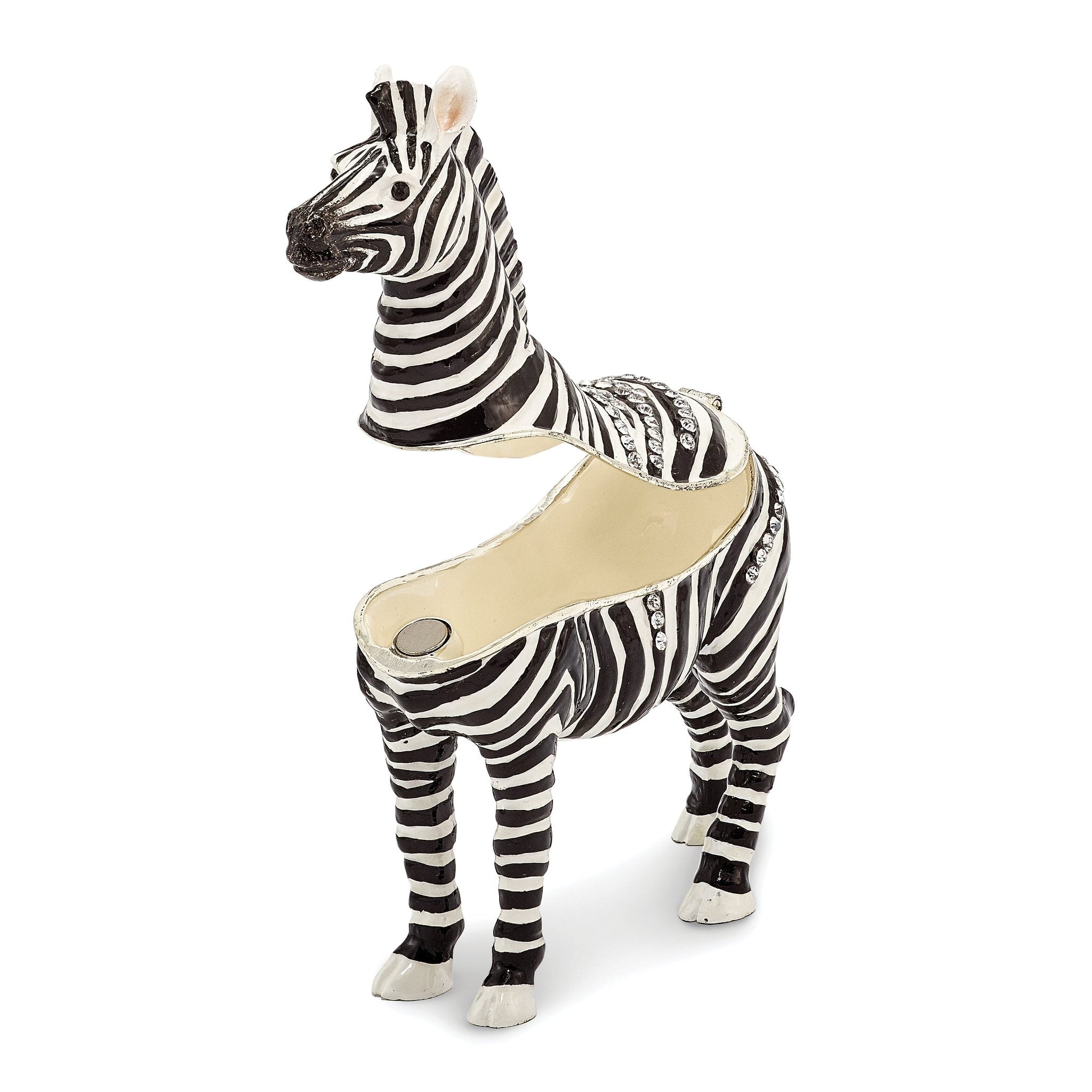 Luxury Giftware Pewter Bejeweled Crystals Silver-tone Enameled ZACH Zebra Trinket Box with Matching 18 Inch Necklace Secondary image